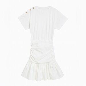 Tanya Taylor white drop waist short sleeve button shoulder shirt dress